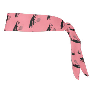 Pink Penguin Tennis Player Pattern Tie Headband