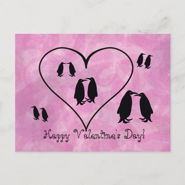 Pink Penguin Valentine's Day Postcard (Front)