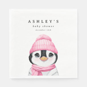 Pink Penguin Winter Baby Shower Napkins