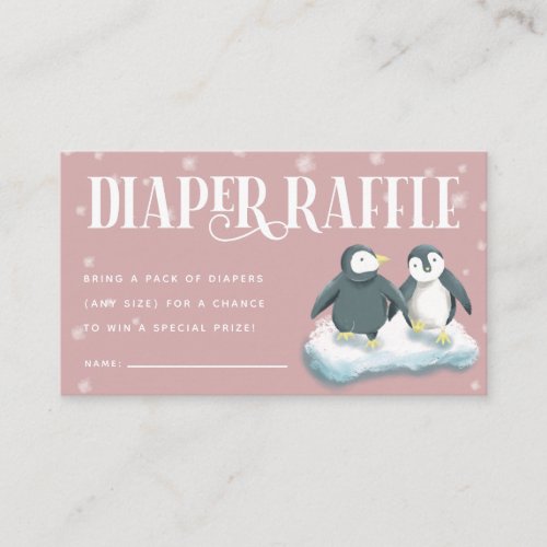 Pink Penguins Baby Shower Diaper Raffle Ticket Enclosure Card