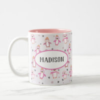 Pink Penguins Kids Christmas  Two-Tone Coffee Mug