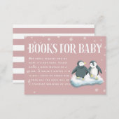 Pink Penguins Winter Baby Shower Book Request Enclosure Card (Front/Back)
