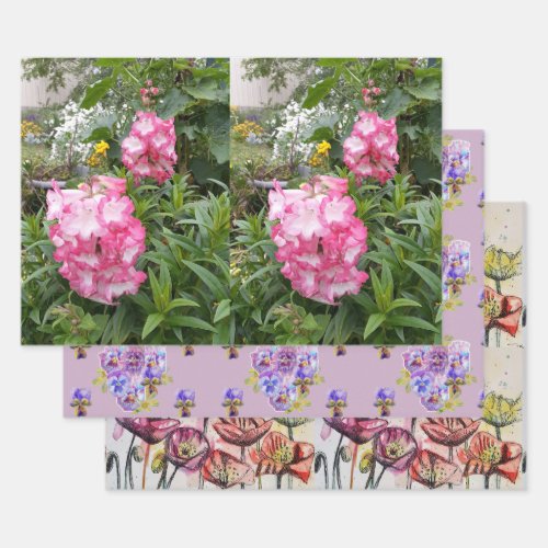 Pink Penstemon Flower Floral Poppies Watercolor Wrapping Paper Sheets