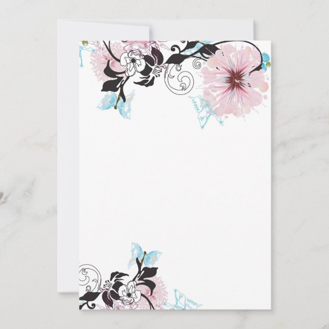 Pink peonie and blue butterfly Invitation (Front)