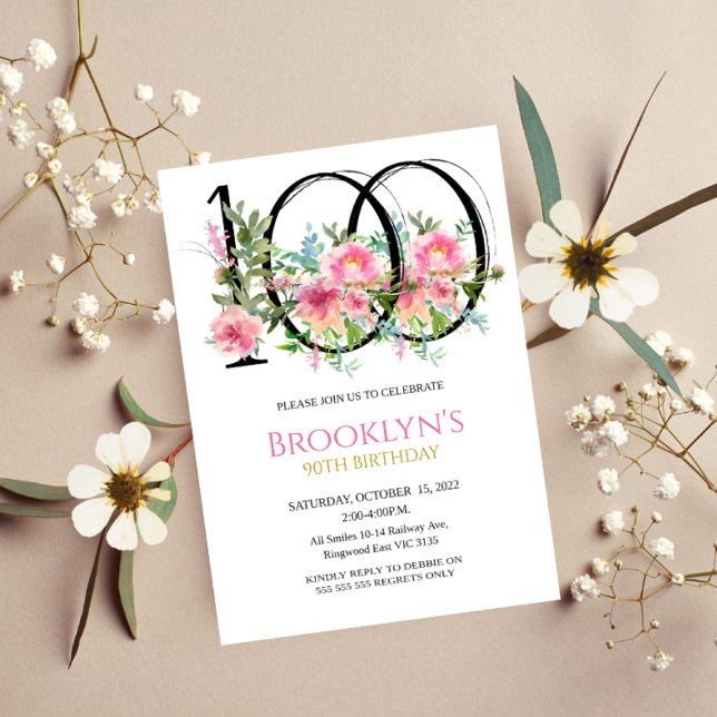 Pink Peonies 100th Birthday  Invitation (Creator Uploaded)