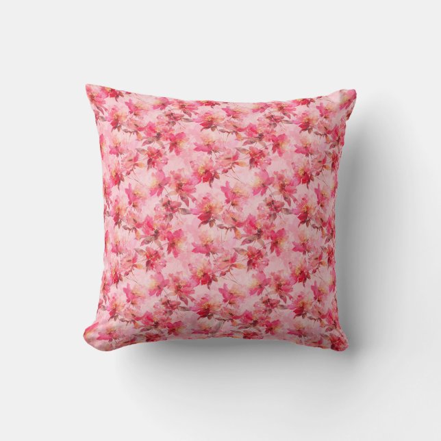 Pink peonies abstract throw pillow (Front)
