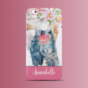Pink Peonies and Denim Charm Uncommon Google Pixel XL Case