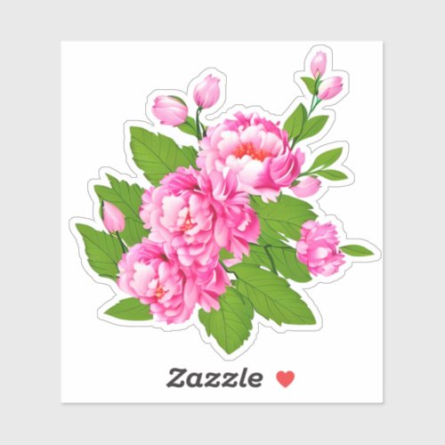 Pink Peonies and Green Leaves Sticker