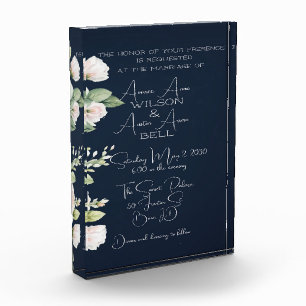 Pink Peonies and Navy Wedding Invitation Photo Block
