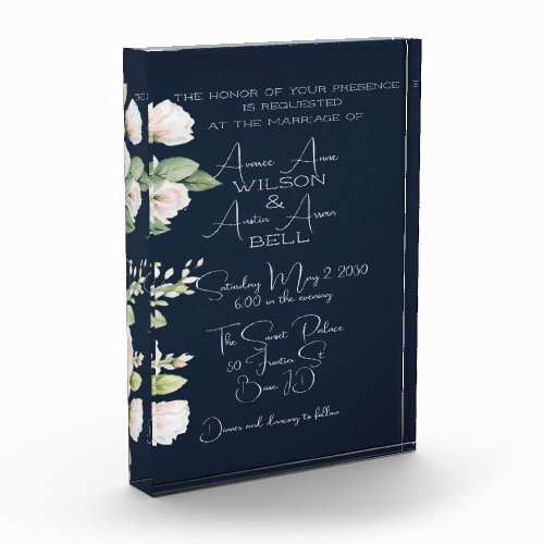 Pink Peonies and Navy Wedding Invitation Photo Block