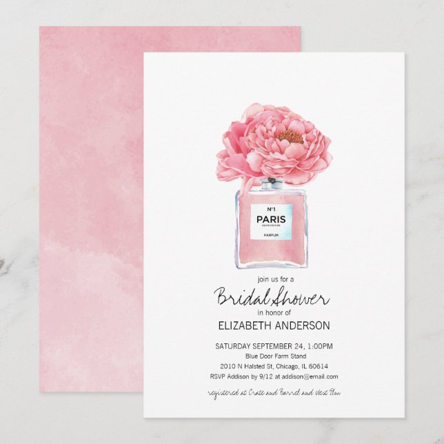 Pink Peonies and Perfume Floral Bridal Shower Invitation (Front/Back)