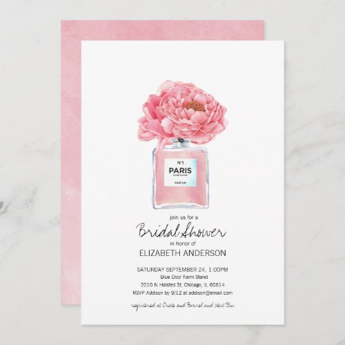 Pink Peonies and Perfume Floral Bridal Shower Invitation
