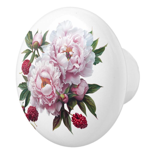 Pink Peonies and Raspberries  Ceramic Knob (Right)