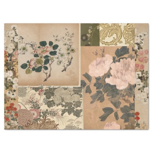 Pink Peonies and Roses Antique Art Tissue Paper