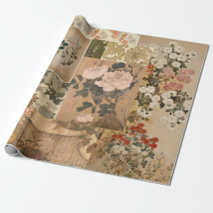 Pink Peonies and Roses Antique Art Wrapping Paper