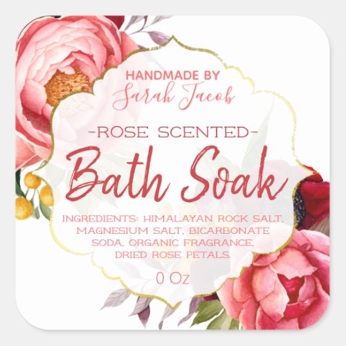 Pink Peonies And Roses On White Bath Soak Labels