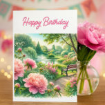 Pink Peonies at Park Happy Birthday Greeting  Card
