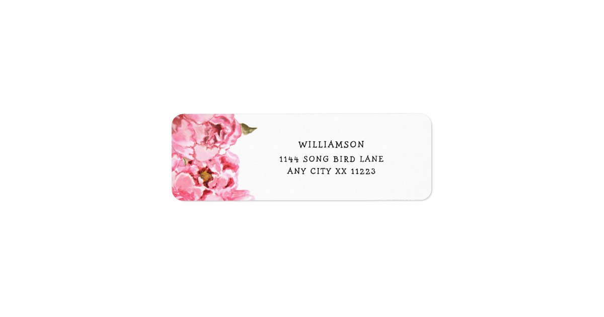 Pink Peonies baby shower return address label | Zazzle