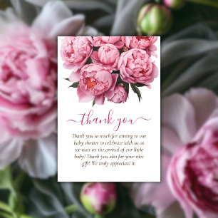 Pink Peonies Baby Shower Thank You Card