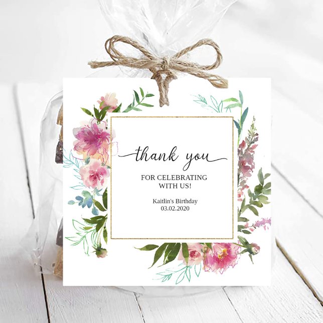 Pink Peonies Birthday  Favor Tags (Creator Uploaded)