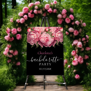 Pink Peonies Black Bachelorette Party Foam Board