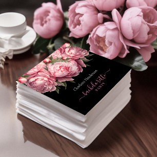 Pink Peonies Black Bachelorette Party Napkins