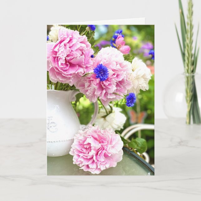 Pink Peonies Blank Greeting Card (Front)