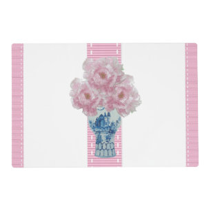 Pink Peonies Blue and White Ginger Jar Placemat