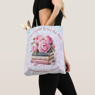 Pink Peonies & Books New Chapter Girl Baby Shower Tote Bag
