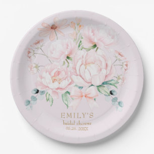Pink Peonies  Bow Wildflower Garden Bridal Shower Paper Plates