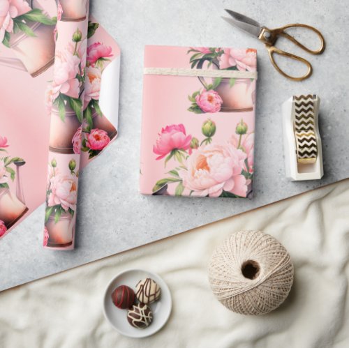 Pink Peonies Bridal Shower Wrapping Paper