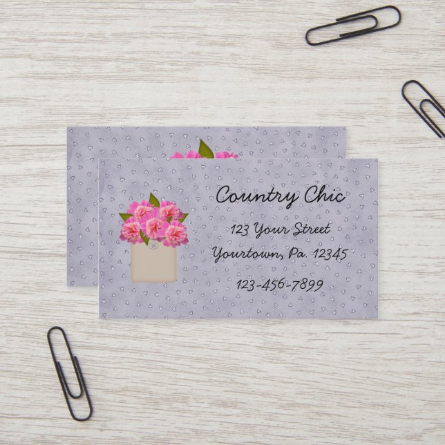 Pink Peonies Business Card (Front/Back In Situ)