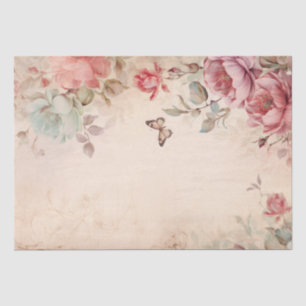 Pink Peonies Butterfly on Parchment Decoupage Tissue Paper
