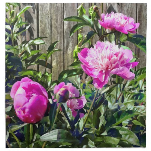 Pink Peonies By Stockade Fence Cloth Napkin