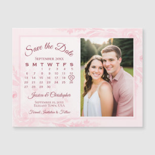 Pink Peonies Calendar & Photo Save the Date Magnet