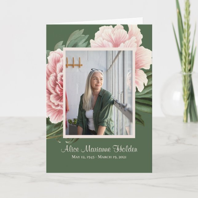 Pink Peonies Celebration of Life Program (Front)