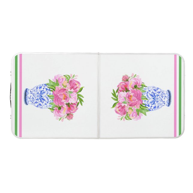 Pink Peonies Chinoiserie Vase Beer Pong Table (Top)