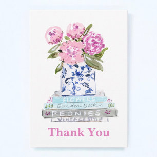 Pink Peonies Chinoiserie Vase Books Thank You Note Card