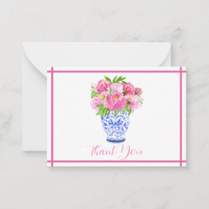 Pink Peonies Chinoiserie Vase Thank You Note Card