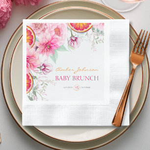 Pink Peonies & Citrus Baby Shower Napkins