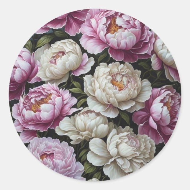 Pink peonies classic round sticker (Front)