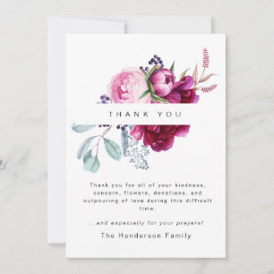 Pink Peonies Colorful Funeral Bereavement Thank You Card