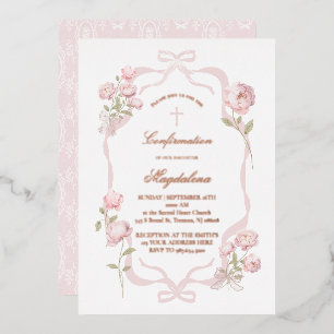 pink peonies Confirmation girl Foil Invitation