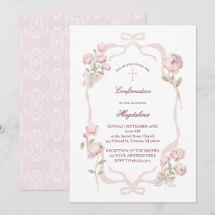 pink peonies Confirmation girl Invitation