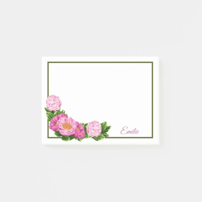 Pink Peonies Corner Border Notes (Front)