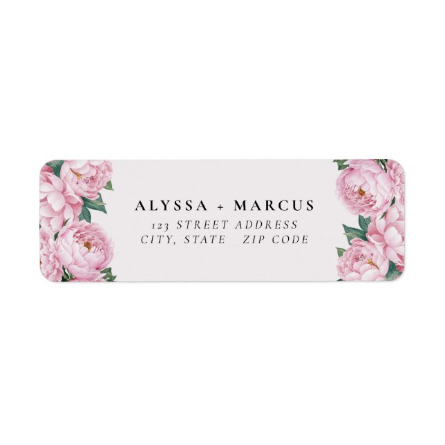 Pink Peonies Couple Names Label (Front)
