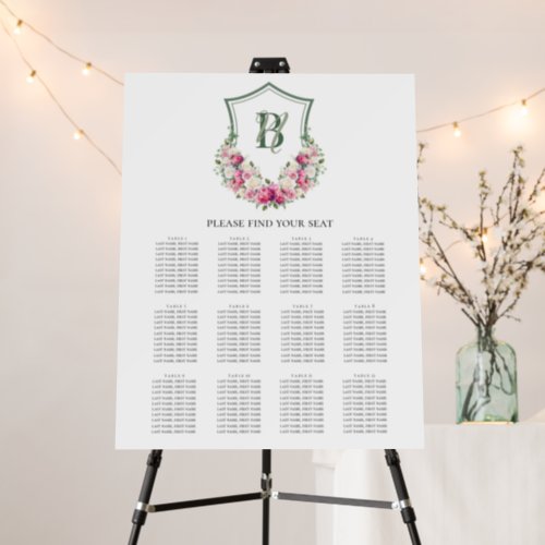 Pink Peonies Crest 12 Table Seating Chart Foam Board
