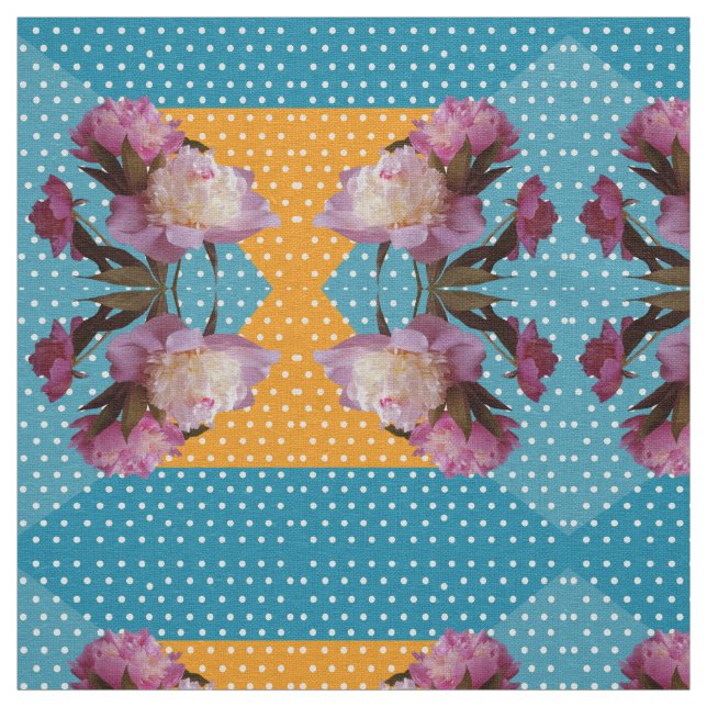 Pink Peonies & Dots Custom Ivory Linen Fabric (Swatch)