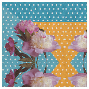 Pink Peonies & Dots Custom Ivory Linen Fabric
