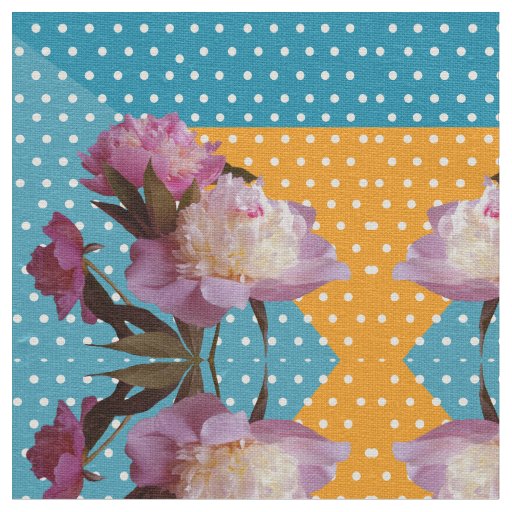 Pink Peonies & Dots Custom Ivory Linen Fabric